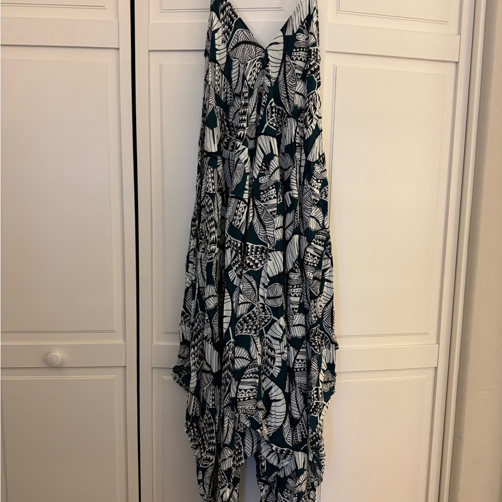 Black, White, and Green Patterned Jumpsuit